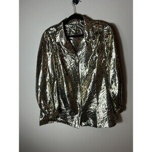Vintage 1980's Lady Lori Classy Sheerish Black Gold Metallic Button Blouse Large